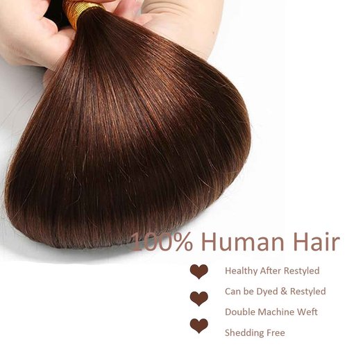 Habiliana Bundles Human Hair 24 26 28 Inch Straight Dark Brown 4 Human Hair Bundles 11A Unprocessed Brazilian Virgin Quick Weave Hair Extensions for Black Women