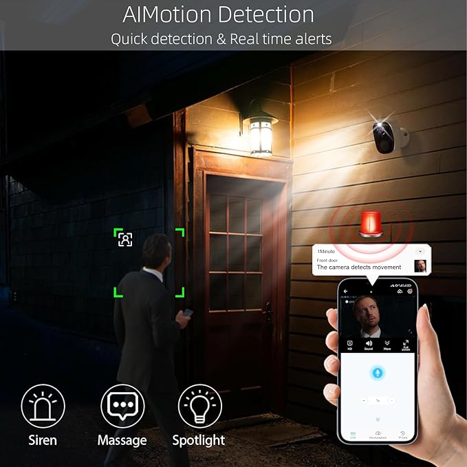 4PCs 2K Security Camera Wireless Outdoor, Solar Camera for Home Security, Battery Powered WiFi Security Cameras with Color Night Vision, AI Motion Detection, 2-Way Audio, IP65, SD/Cloud, Works Alexa