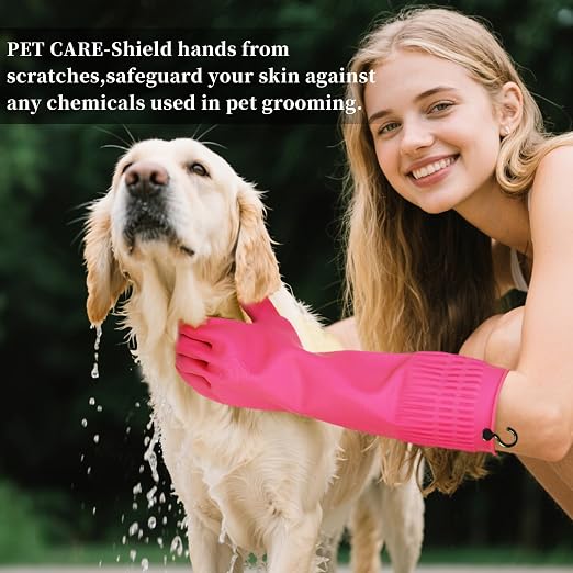 Rubber Gloves for Cleaning – 3 Pairs Reusable Gloves for Dishwashing, Kitchen and Household Tasks, 15-Inch Long (With Hook, XL(Fits Large Hands))