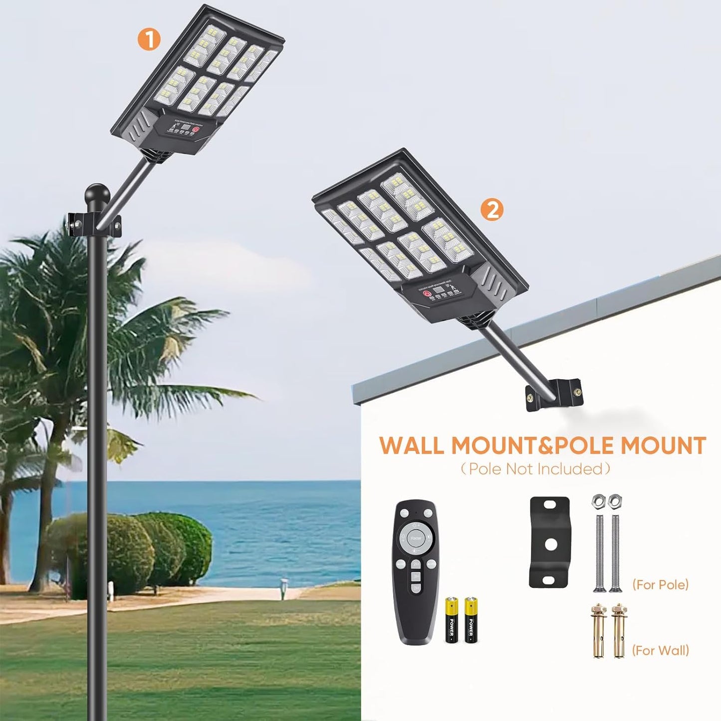 6PACK Solar Lights Outdoor Waterproof, 6500K Dusk to Dawn Solar Street Light Motion Sensor with Remote Control, LED Security Light for Outside Garden Yard Parking Lot, Outdoor Flood Lights