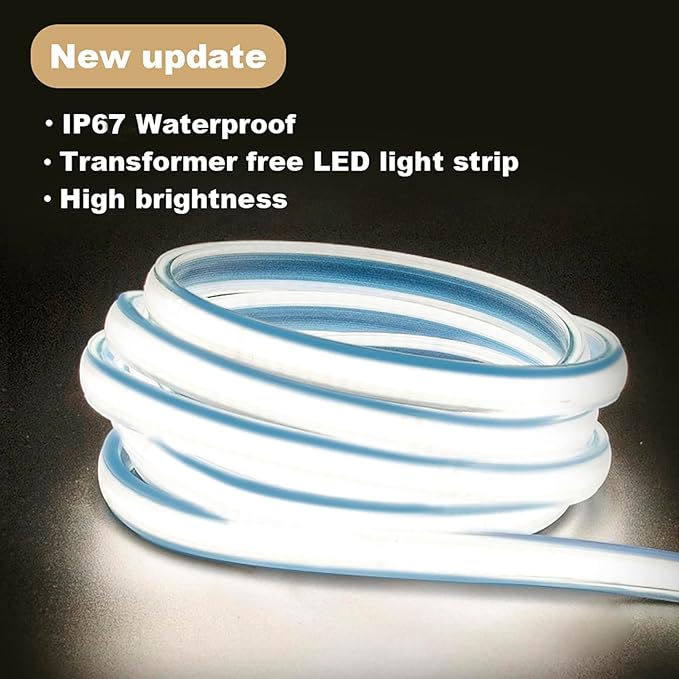 2 Meter Light Strips AC 110V LED Strip Lights IP67 Waterproof Flexible 4000K White LED Rope Lights 6.56 Feet for Under Cabinet Home and Garden(White, 6.56ft)