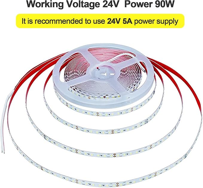 DC 24V 32.8ft(10M) Red LED Strip Light 1200LEDs 2835 SMD 90W High Brightness No-Waterproof IP20 Flexible Ribbon for Kitchen Garden Backyard Hallways Stairs Decoration Lighting(No Power Supply)