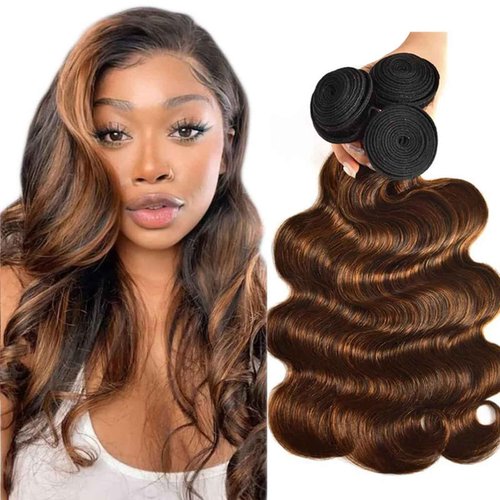 Fabimiya Human Hair Bundles 22 24 26 Inch Chocolate Brown P4/30 Body Wave Bundles Human Hair 100% Unprocessed Soft Sewn In Hair with Double Weft for Black Women