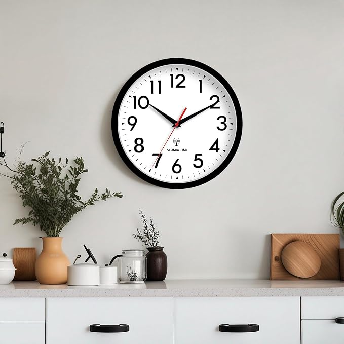 DAXSMY Atomic Wall Clock Analog 12 Inch Battery Operated Modern Decorative for Living Room Kitchen Office Bedroom Bathroom(Black)