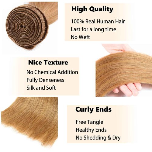 Fabimiya 26 28 30 Inch Human Hair Bundles Honey Blonde 27# Straight Bundles Human Hair 100% Unprocessed Soft Sewn In Hair with Double Weft for Black Women
