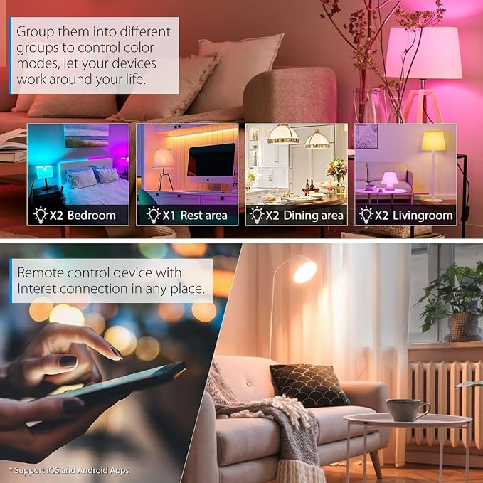 Candelabra Smart Light Bulbs 60W Equivalent, 450LM 5W LED Bulb Compatible with Alexa/Google Home, RGBCW 16 Million Color Changing Light Candle Bulb, No Hub Required, 2.4G (E12) (2)