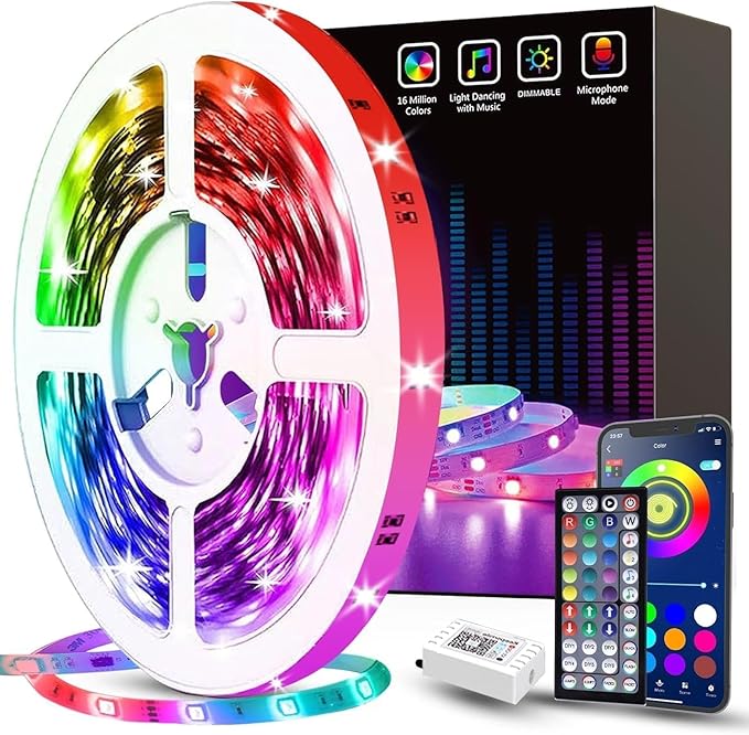 Tenmiro 50ft Led Strip Lights, Tenmiro Smart Led Lights Strip Music Sync Color Changing Lights App Control and 23keys Remote, Led Lights for Bedroom Party Home Decoration