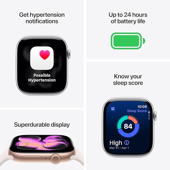 Apple Watch Series 11 [GPS 42mm] Smartwatch with Silver Aluminium Case with Purple Fog Sport Band - S/M. Sleep Score, Fitness Tracker, Health Monitoring with AppleCare+ (2 Years)