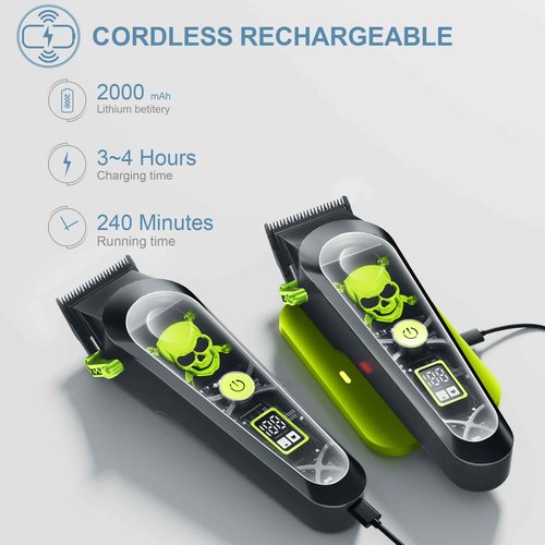 WMARK High Speed Professional Hair Clipper for Men Professional Cordless&Corded Hair Clippers with LCD Display 6 Guide Combs *1comb,Mens Gift-NG-130 (Green)