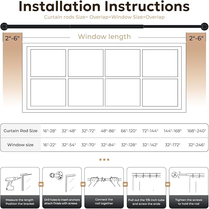 Zeerobee Curtain Rods for Windows 72 to 144, 1 Inch Industrial Wrap Around Vintage Bronze Curtain Rod, Indoor/Outdoor Room Divider Adjustable Drapery Pole, 72"-144"