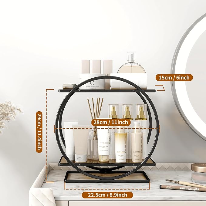 Perfume Organizer for Dresser, Black Bathroom Counter Organizer, 2 Tier Vanity Makeup Organizer, Bathroom Organizer and Storage for Skincare Cosmetic Perfume Display Stand for Bedroom Decor