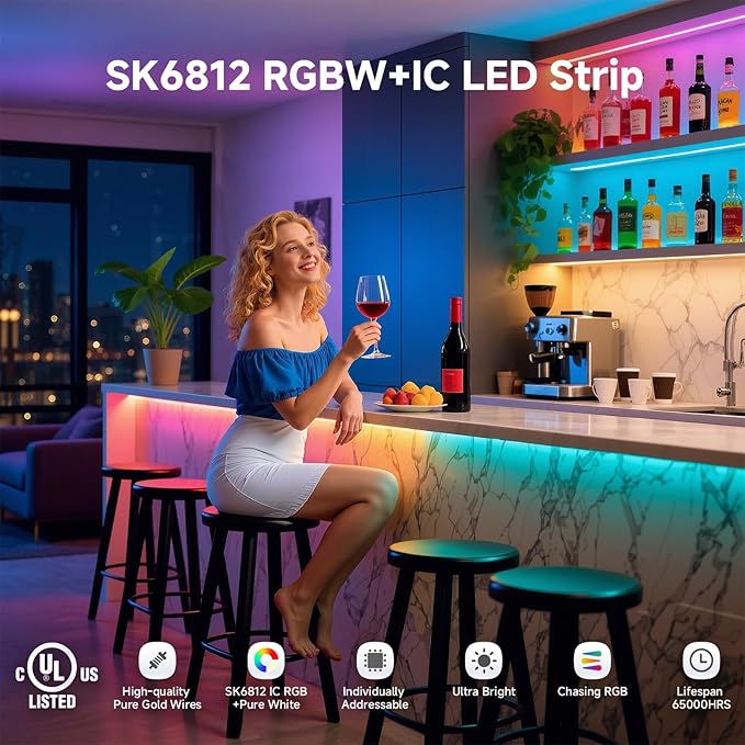BTF-LIGHTING RGBW RGB+Cool White SK6812 (Similar WS2812B) 4 Colors in 1 LED Strip Individually Addressable 16.4ft 60Pixel/m 300LED Light Dream Color IP30 DC5V Black PCB (No Adapter or Controller)