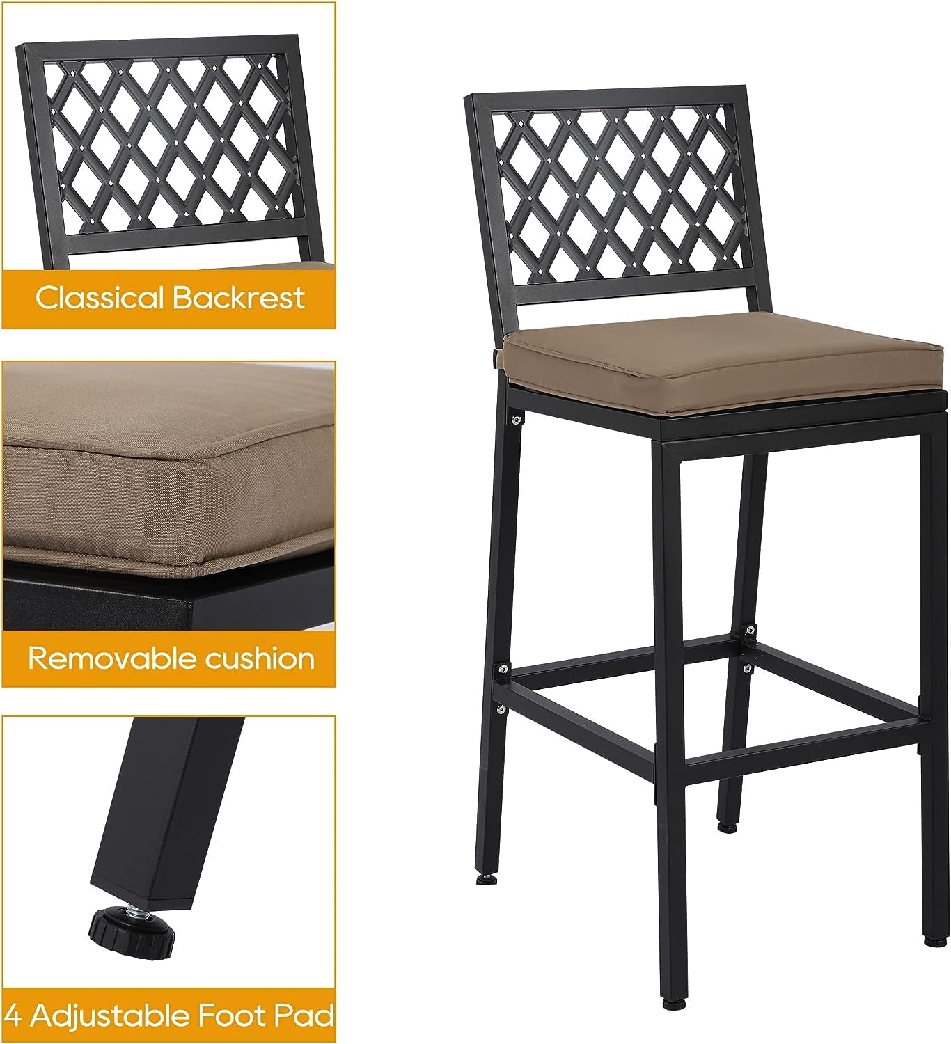 5-Piece Outdoor Patio Bar Set, Bar Height Patio Dining Set, Weather-Resistant Bistro Counter Pub Set with Cushions & Slatted Tabletop for Backyard, Garden, Yard