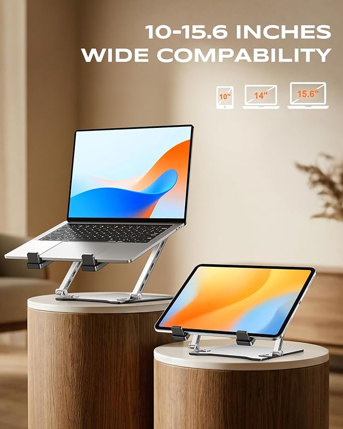 RIWUCT 2026 Ultra-Slim Portable Laptop Stand for Desk, Height Adjustable & Dual-Bar Support Laptop Riser Holder, Ventilated Computer Stand Mount, Compatible with MacBook/Dell/HP(10-15.6")