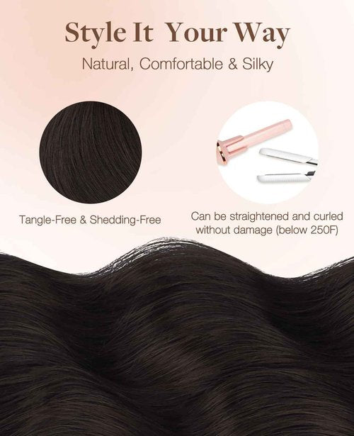 GOO GOO Invisi edge Tape in Hair Extensions Human Hair, 2 Dark Brown 20pcs 20inch 50g, Virgin Human Hair Tape ins, Seamless Injected Tape in Hair Extensions