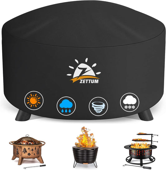 Fire Pit Cover Round 44 Inch - Outdoor Firepit Cover Heavy Duty & Waterproof, 600D Patio Fire Table Cover Gas Fire Pit Accessories Fade & Weather Resistant - 44 x 44 x 24 Inch