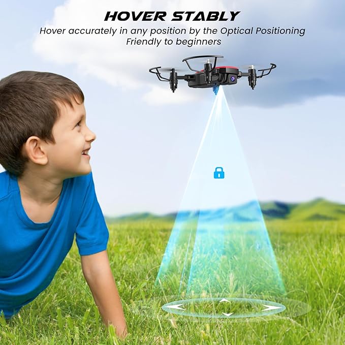 SIMREX Mini Drone with 720P Camera for Kids & Beginners - Foldable RC Quadcopter, Optical Flow Positioning, Altitude Hold, 3D Flip, 2 Batteries 20Min Flight, Safe & Easy Indoor Outdoor Flying Toy Gift, Red