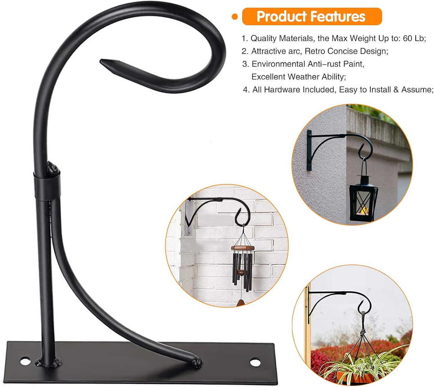 Wall Mount Plant Hanging Bracket, 11 Inches Hanging Plant Hook, Heavy Duty Rustic Decorative Metal Plant Hanger for Hanging Plant Flower Lantern Bird Feeder Wind Chimes (Set of 2)
