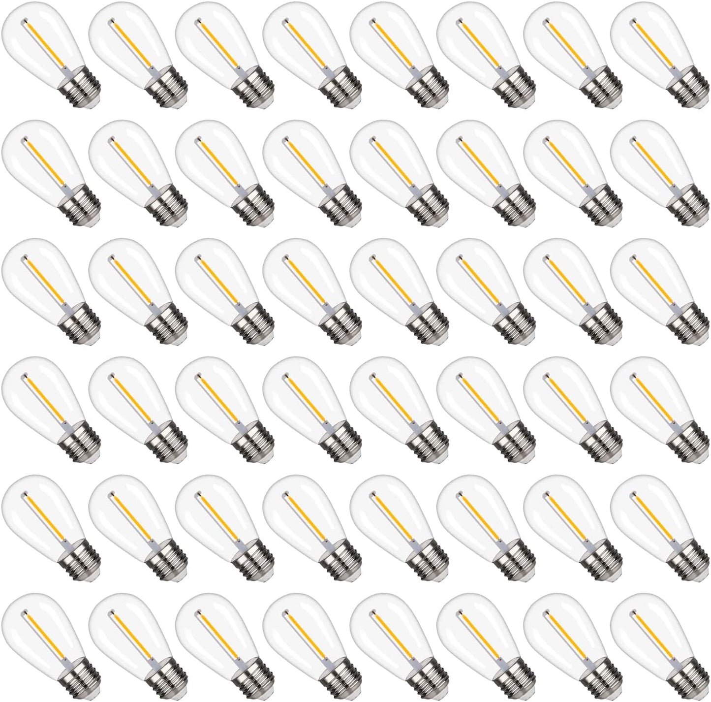 S14 Replacement LED Light Bulbs, Shatterproof & Waterproof 1W S14 LED Bulbs, E26 Base Patio Edison LED Light Bulbs for Outdoor String Lights , Warm White 2200K Plastic 70ML Non-Dimmable 48 Pack