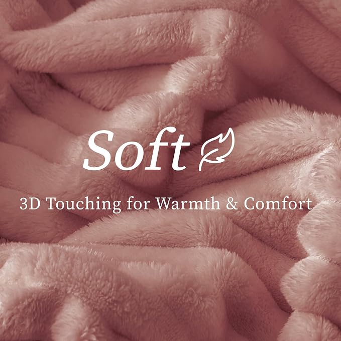 BEDELITE Fleece Throw Blanket for Couch - 300GSM Soft & Warm Fluffy Dusty Pink Blanket, Decorative and Giftable Striped Blankets for Women, Men, 50"x60"
