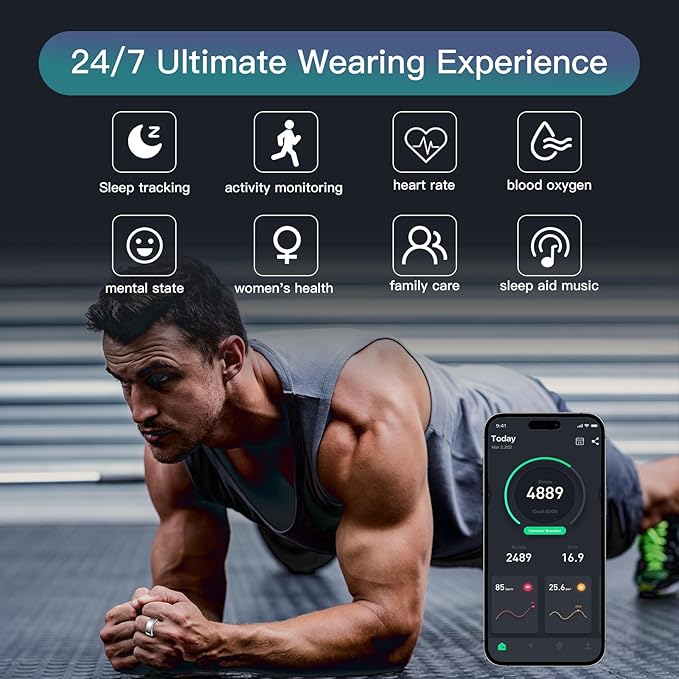 Smart Ring Health Tracker for Women Men, Sleep Tracker with Heart Rate and Blood Oxygen, Fitness Ring for Activity Monitoring, 15 Days Battery, No Subscription, Titanium Alloy (Gold, #11)