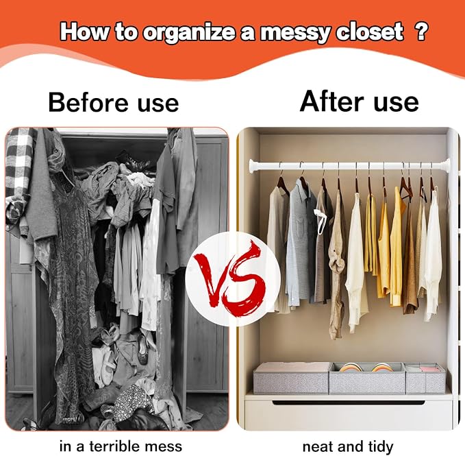Closet Rod for Hanging Clothes, with No Drilling Holder 30 to 88 Inch Adjustable White Closet Rods, Space Saving Tension Spring Pole Heavy Duty Bar for Wardrobes, Shoe Cabinets