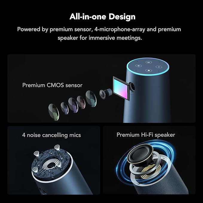 NEARITY C45 2K Video Conference Webcam with Microphone and Speaker, All-in-One Camera with 4 Noise Cancelling Microphone, 5X Zoom FHD Webcam AI Auto-Framing Plug-and-Play for Zoom/Teams/Google Meet