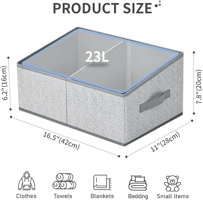 DIMJ Trapezoid Storage Bins for clothes - 4 Packs Closet Organizers and Storage Baskets, Foldable Closet Baskets with Handles and Divider, Closet Storage Bin Toybox for Shelves Living Room Bedroom