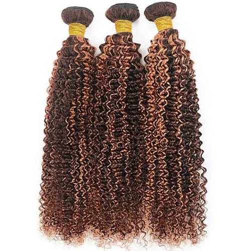 Giginger Jerry Curly Human Hair Bundles 24 26 28 Inch Brazilian Chocolate Brown Highlight P4/30 Jerry Curly Bundles Human Hair 100% Unprocessed Raw Quick Weave Hair for Black Women