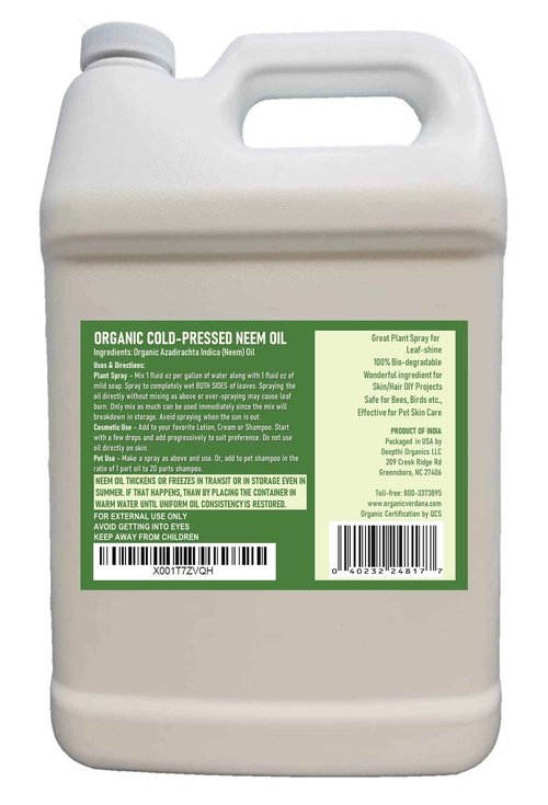 Verdana Pure Neem Oil for Plants – 1 Gallon (128 Fl Oz) – Organic, Cold Pressed, Unrefined, Non-GMO – 100% Natural Spray for Plant Leaf Shine, DIY Beauty, Soap Making – No Additives