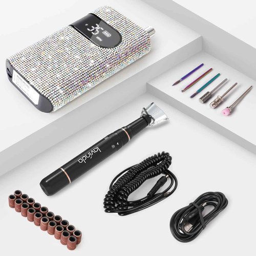 Professional Rechargeable Nail Drill Machine, Lavinda Diamond 35000RPM Electric Nail File Cordless Portable Nail Drill with Coreless Motor for Acrylic Nails, Manicure Pedicure Tool, Crystal Diamond