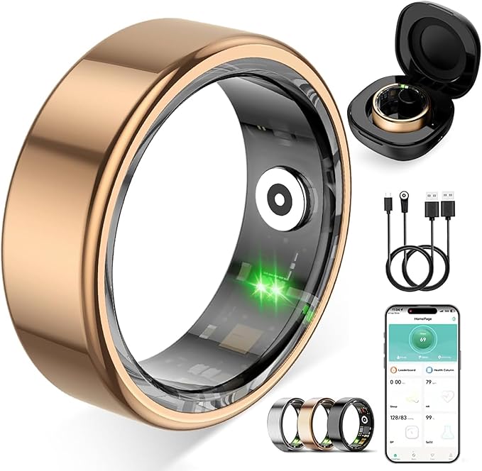 Smart Ring for Women Men,No Subscription Fee,Fitness Tracker Ring with Heart Rate, Sleep Monitoring, Blood Oxygen, Step Counting for iOS and Android, Waterproof(Rose Gold, 9)
