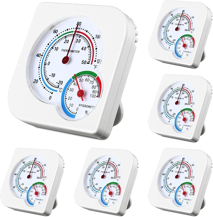 Kathfly 4 Pcs Indoor Thermometer and Humidity Gauge Indoor Mini Thermometer Hygrometer Temperature Humidity Meter Temperature and Monitor with Pointers for Home, Kitchen, Planting Room (White)