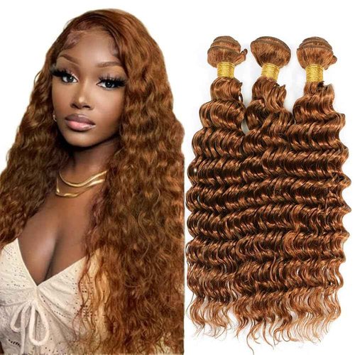 Giginger Brazilian Human Hair Bundles 24 26 28 Inch Color 30 Light Brown Deep Wave Bundles Human Hair Unprocessed Virgin Quick Weave Hair for Black Women