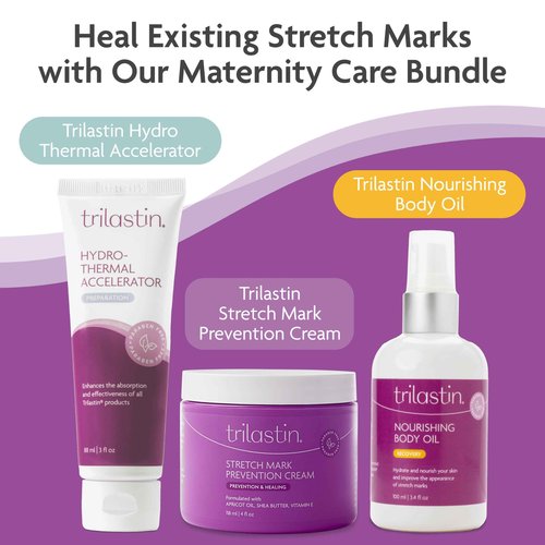 TriLASTIN Maternity Stretch Mark Cream - Hydrating Pregnancy-Safe Skin Care - Gentle Hypoallergenic Care for Pregnancy Must Haves - Pairs Belly Butter & Stretch Mark Oil - 4 Fl Oz Each, Pack of 2