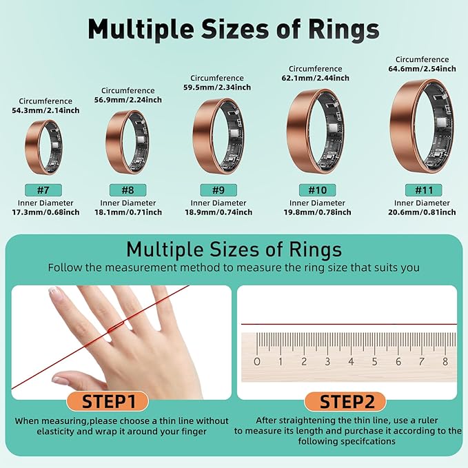 Smart Ring with Sleep Monitoring, Step Counting, Heart Rate, Blood Oxygen for iOS and Android, No Subscription Fee, IP68 Waterproof Health Tracker (Black, 10)