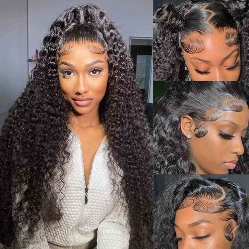 Rozilo Aomllute Deep Wave Lace Front Wigs Human Hair Wigs for Women 200 Density 13x4 HD Deep Curly Lace Front Wig Human Hair Glueless Lace Front Wig Human Hair Pre Plucked 24 Inch
