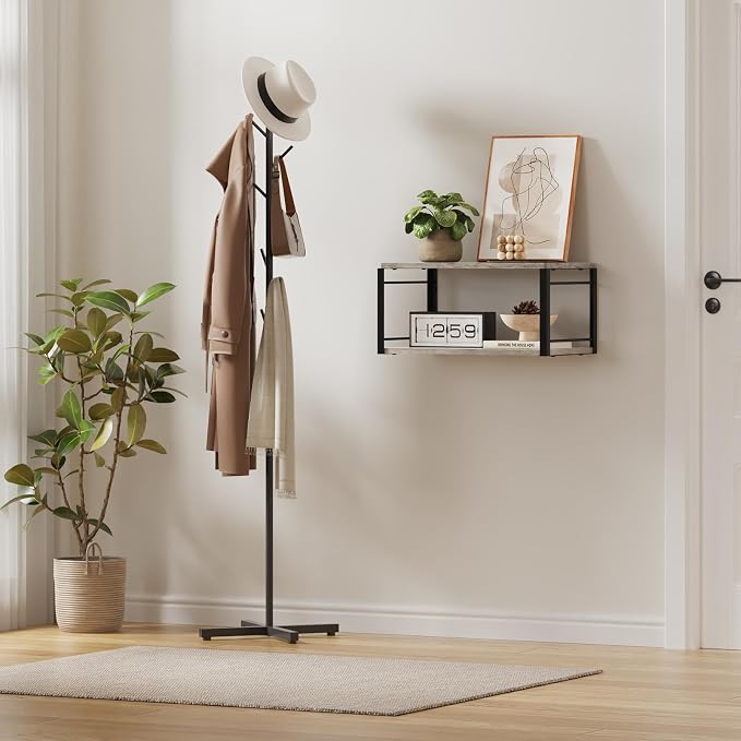 Floating Nightstand Wall Shelf, Wood Bedside Shelf Wall Mounted Nightstand Set of 2, Floating Bedside Table for Bedroom, Living Room, Bathroom, Kitchen, Office(Vintage Gray)