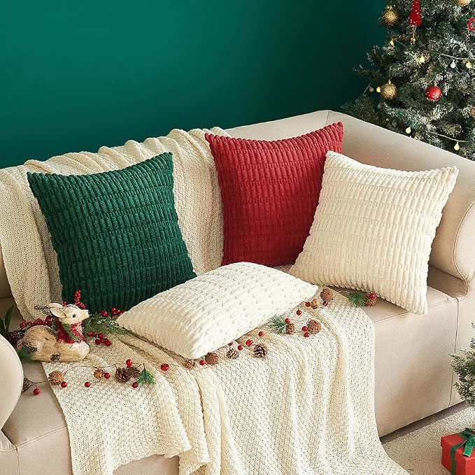 MIULEE Pack of 2 Corduroy Decorative Throw Pillow Covers 16x16 Inch Soft Boho Striped Pillow Covers Modern Farmhouse Home Decor for Sofa Living Room Couch Bed Cream White