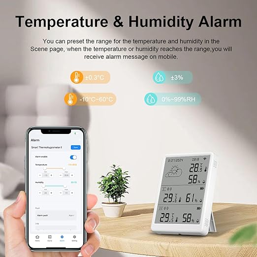WiFi Thermometer Hygrometer Indoor: Digital Smart Temperature Humidity Monitor with App Notification Alert, Data Storage Export, 100m Range, Compatible with Alexa (1Base Station+3Sensors)
