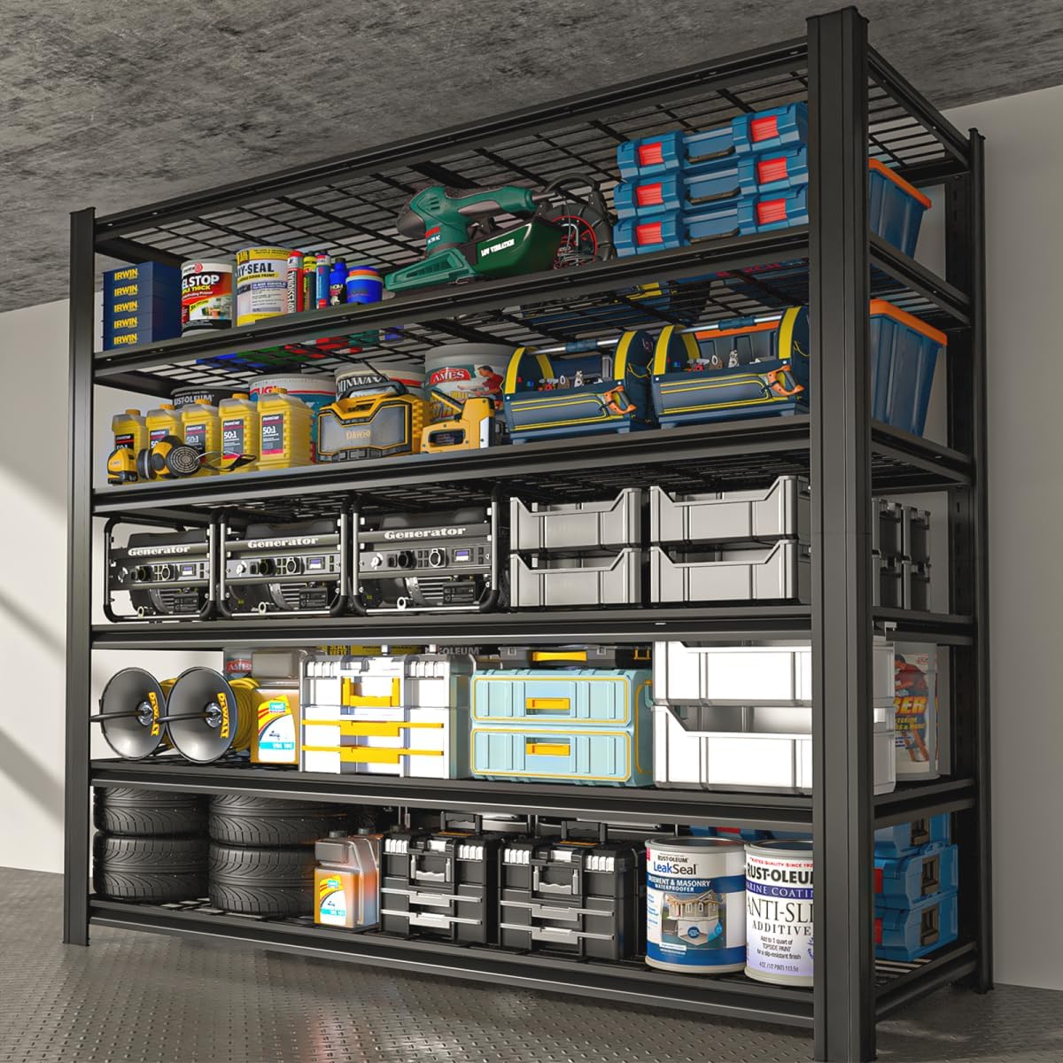 3600LBS 6 Tier Metal Shelving Unit 84" H x 55" W x 24" D, Adjustable Garage Shelves, Heavy Duty Storage Shelves for Warehouse, Basement, Kitchen, Pantry, Living Room, Black
