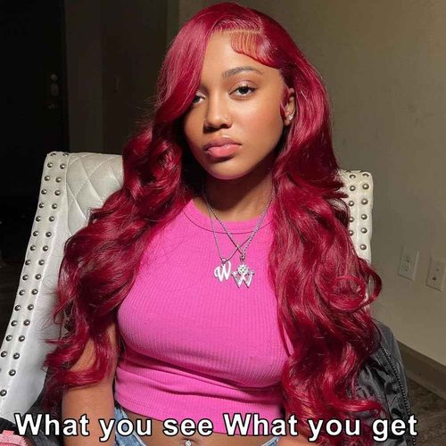 ZGWG Red Frontal Wigs Human Hair 180% Density 13X6 Body Wave Burgundy Lace Front Wigs Hd Lace Front Wigs Pre Plucked Hairline With Baby Hair(Burgundy, 22inch)