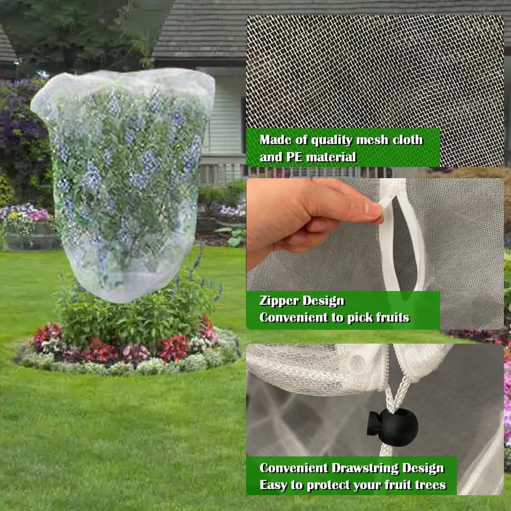 Fruit Tree Netting Covers with Zipper to Protect from Squirrels and Birds Large Netting for Fruit Trees Net Protection, White, 8' x 8', 1 Pack