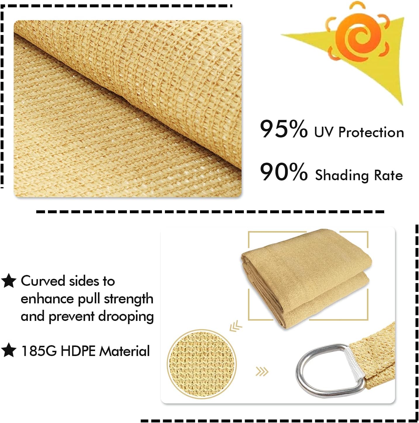 KANAGAWA 21'X22' Sand Custom Size Sun Shade Sail Rectangle UV Block Canopy Cover for Patio Backyard Lawn Garden Outdoor (Customized Available)