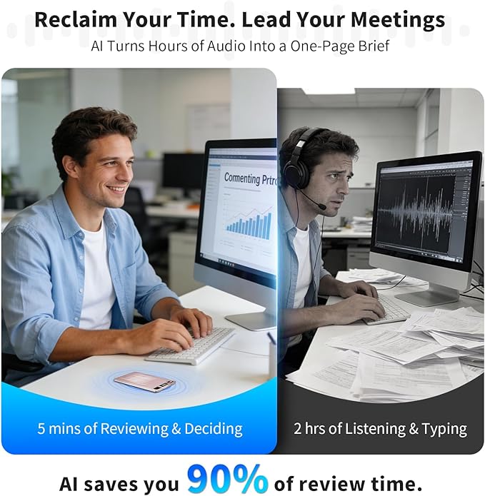 AI Voice Recorder, Professional Voice Activated Recorder with AI Transcription & Summarize, 64GB Storage, 30H Battery, Noise Cancellation and AI Note Taker for Meetings and Interviews & calls