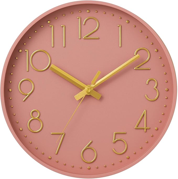 DAXSMY Wall Clock - 8 Inch Silent Non-Ticking Modern 3D Wall Clocks Battery Operated - Decorative Clock for Kitchen, Home Office, Bathroom, Bedroom(Pink)