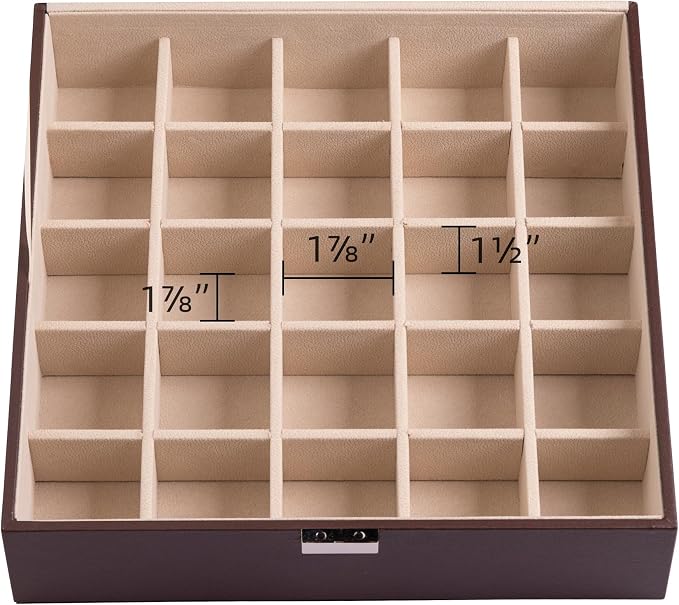 Frebeauty Earring Organizer Classic Jewelry Box 50 Slots Double Layer Jewelry Storage Case with 6 Necklace Hook and Bracelet Pocket(Dark Brown)