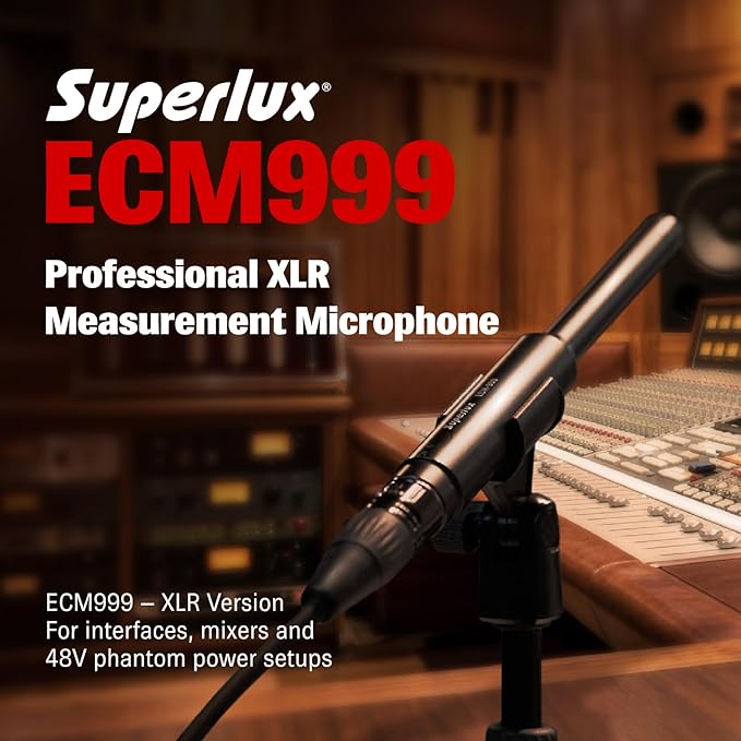 Superlux ECM999 Measurement Microphone, Omnidirectional Condenser Mic - Precision for Room Calibration, Audio Testing & Sound Analysis. Compatible with RTA Systems, Studio Recording (20Hz-20kHz, XLR)