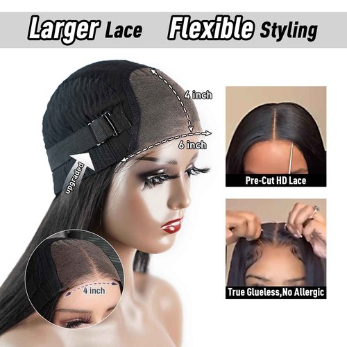 FACMOOD Wear and Go Glueless Bob Wig Human Hair Straight, 6x4 Pre-Cut HD Lace Glueless Wigs Pre-Plucked, Transparent Lace Front Closure Wigs for Women 180% Density 12 inch