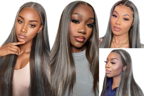 Giginger Bundles Human Hair P4/GREY 22 24 26 inch Straight Wave Human Hair Bundles Highlight Chocolate Grey Unprocessed Quick Weave Soft Sewn In Hair Extensions for Black Women